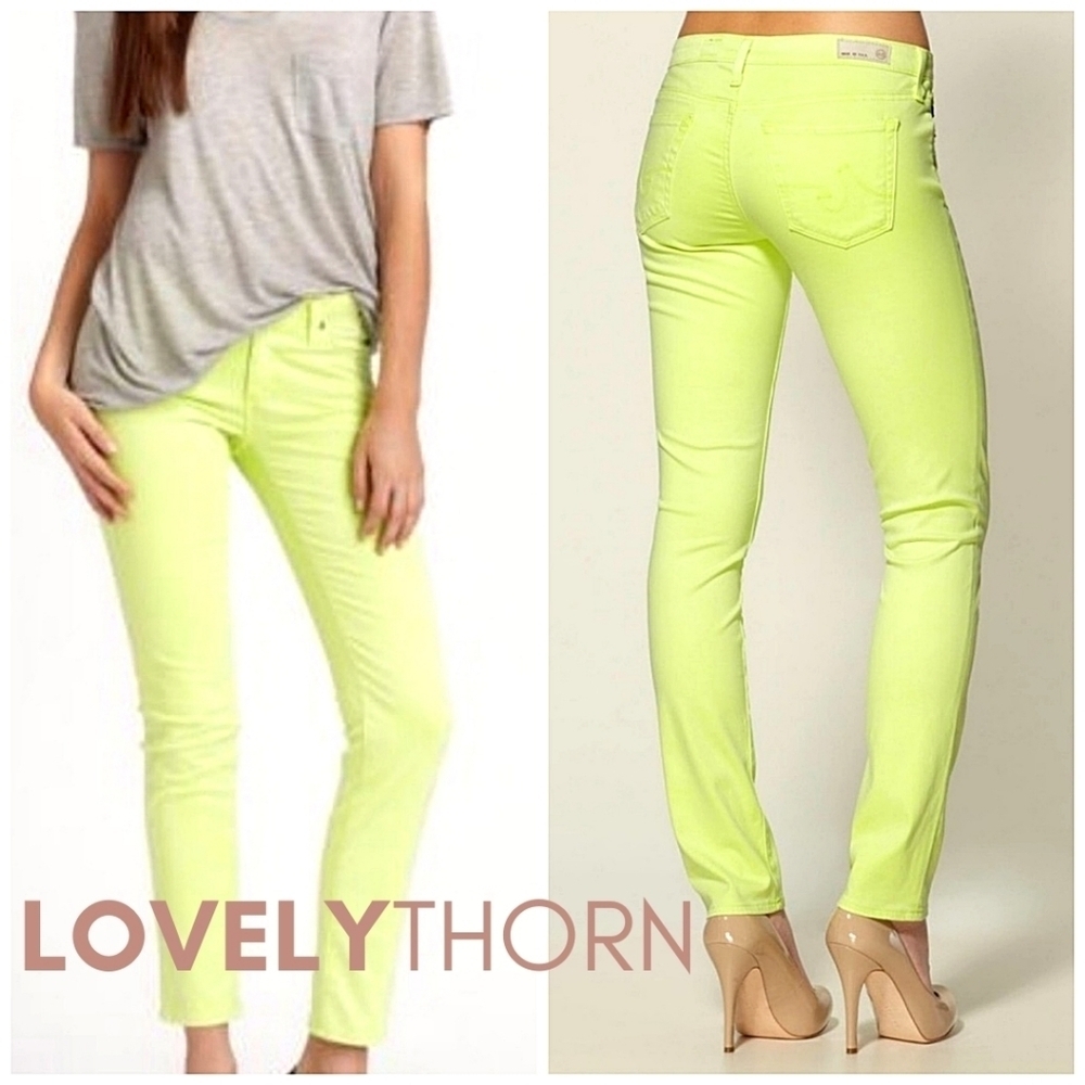 AG JEANS // ltd ed the stilt cigarette leg neon yellow sateen jeans - Picture 3 of 16